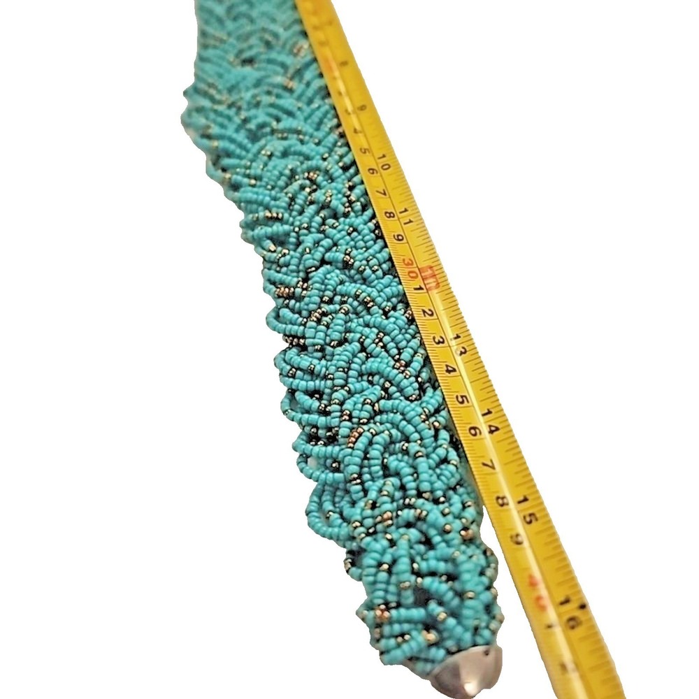 Turquoise Braided Seed Bead Bib Necklace Women OS Teal Multi-Strand 16"X1.5" - Picture 8 of 9